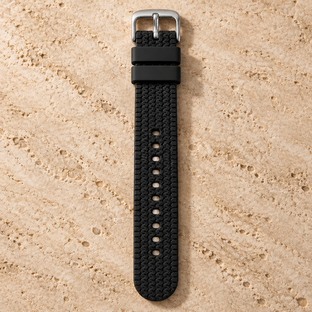 MATCHDAY Wechselband Schwarz, Silikon mit Reifenprofil, 18 mm, Edelstahl-Schnalle